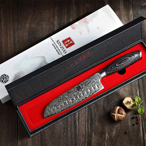 パッカウッドハンドル付き7インチ日本ダマスカス鋼キッチン三徳ナイフ - Product Image 5