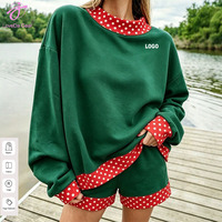 Ensemble décontracté Loveda avec logo personnalisé, nouvelle collection, sweat-shirt à manches longues et imprimé à pois, short pour femmes