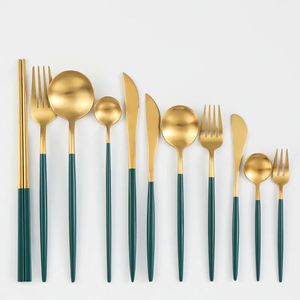 Ensemble de couverts de luxe Royal Green en acier inoxydable 304 pour mariages : cuillère, baguettes, couteau à steak - Product Image 1