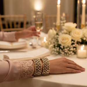 Gold Plated Crystal Stone and Pearl Bracelet <b>Set</b> Elegant and Stylish <b>Bangles</b> Jewelry for Women Wedding Party Wear - Product Image 3