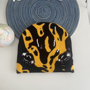 หมวกถักลายพรางสีเหลืองดำ สำหรับฤดูใบไม้ร่วง ฤดูหนาว อุ่นสบาย สไตล์ลำลอง หมวกบีนนี่ ฤดูใบไม้ผลิ 2026 หมวกบีนนี่ลายกบ - Product Image 3