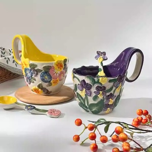 Taza de Café de Cerámica con Diseño de Arándanos en Relieve, Pintada a Mano con Color Subesmaltado, Taza para Desayuno, Venta Directa de Fábrica - Product Image 1