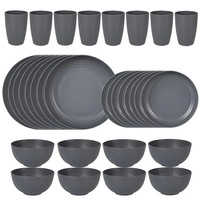 Vente en gros d'usine, ensemble de vaisselle écologique réutilisable et incassable en paille de blé, 32 pièces, ensemble de couverts noirs, logo personnalisé