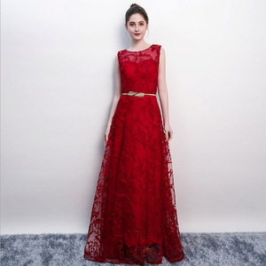 فستان سهرة أنيق جديد لعام 2025 للسيدات، بدون أكمام، ياقة دائرية، خصر مرتفع، فستان دانتيل مع حزام معدني، فستان حفلات وسهرات - Product Image 4