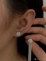 Boucles d'oreilles pendantes en or blanc 18 carats avec diamants de 3,273 carats, chaîne double rangée style tennis à pampilles, grappe de fleurs et diamants taille poire pour soirée