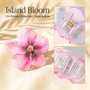 Lot de 3 pinces à <span class=keywords><strong>cheveux</strong></span> Coquette Plumeria 8cm 4cm en résine rose doux imprimée UV, motif Frangipani Duo, accessoire de coiffure Maman et Moi - Product Image 2