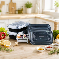 Conteneur alimentaire rectangulaire noir jetable en plastique PP de 1000 ml pour la vente en gros, idéal pour la préparation de repas à emporter en restaurant