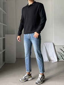 Polo personalizado para <span class=keywords><strong>hombre</strong></span>, camisa de manga larga negra, viscosa cálida, suelta, de <span class=keywords><strong>punto</strong></span>, para invierno - Product Image 6