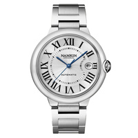 Montre mécanique pour homme de la marque NAMKIN, aiguilles bleues acier, boîtier rond en acier inoxydable 41 mm, analogique, luxe, automatique, pour affaires
