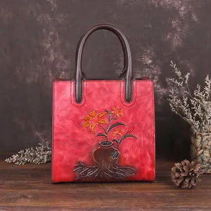 Leather handbags hand-painted suede leather handbags retro craft trend ladies handbag