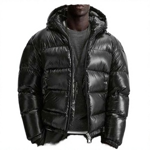 Veste d'hiver matelassée à capuche noire pour homme, imperméable, rembourrée de duvet, vêtement d'extérieur décontracté, fermeture éclair, coupe classique - Product Image 3