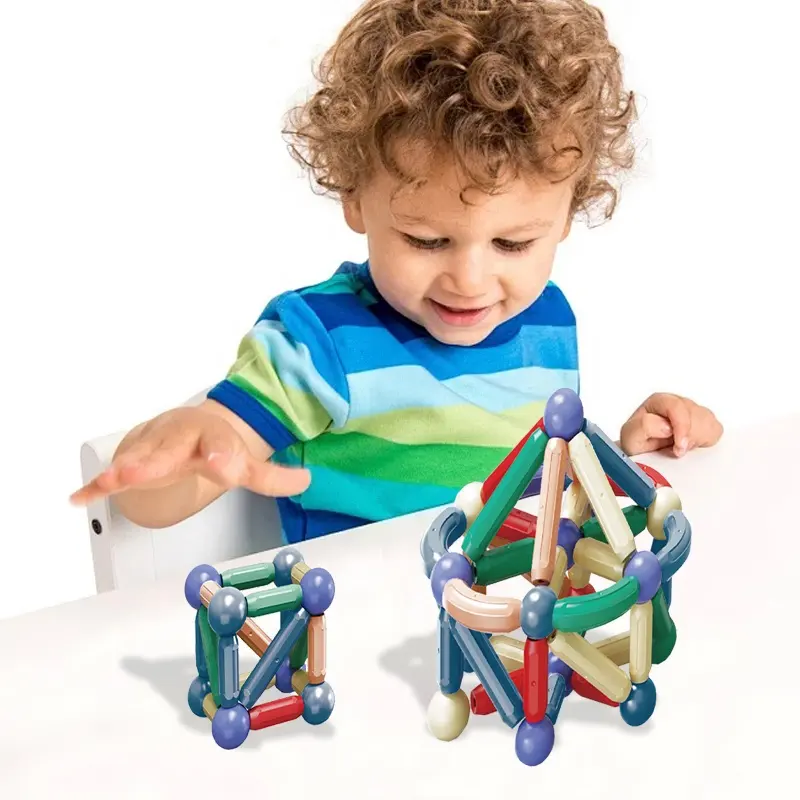 צעצועים חינוכיים 136 יחידות מקלות מגנטיים אבני בניין סט מקלות 3D מוטות וכדורים מגנטיים צעצועי משחק לילדים