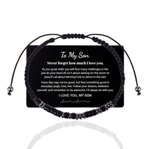 สร้อยข้อมือลูกปัดสลักลายมอร์สโค้ดสำหรับทุกเพศ ประดับด้วยหินธรรมชาติและแผ่นไม้ สแตนเลสสตีล ถึงลูกชายของฉัน... ข้อความแห่งความรัก - Product Image 4