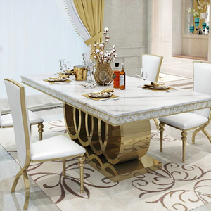 Fábrica DE JUEGOS DE MUEBLES DE METAL, mesa de comedor de acero inoxidable dorado, mesa de comedor de mármol rectangular moderna con 10 asientos - Product Image 5