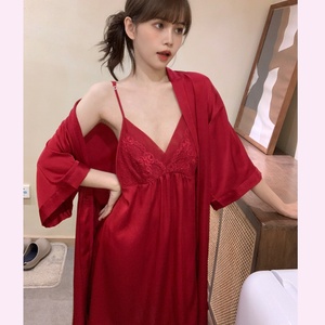 SWD nuovo arrivo due pezzi abbigliamento da notte da donna Set da donna in seta ghiaccio con schienale Set di pigiama in raso da donna - Product Image 1