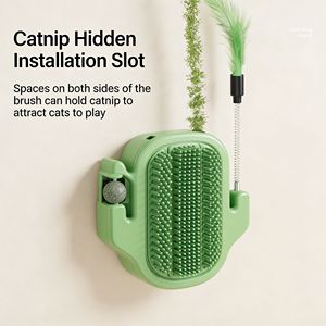 Griffoir mural classique écologique pour chat avec brosse anti-poils, bâtonnet de chatouillage à herbe à chat et masseur pour soulager les <span class=keywords><strong>d</strong></span>émangeaisons - Jouet pour chat - Product Image 6