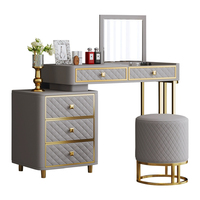 Table de toilette en cuir haut de gamme avec miroir, designs de commode, coiffeuse de luxe pour chambre à coucher, ensemble de table de maquillage
