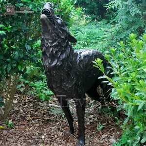 Outdoor Garden Metal Decor Life Size Bronze Animal Sculpture Dog Howling Wolf Statue