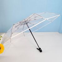Parapluie compact portable moderne transparent à trois plis, ouverture et fermeture automatiques, imperméable, coupe-vent, pour usage quotidien en extérieur, adultes