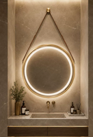 Miroir de salle de bain LED intelligent rond avec cadre doré, miroir mural pour vanité avec commande tactile et éclairage frontal à intensité réglable
