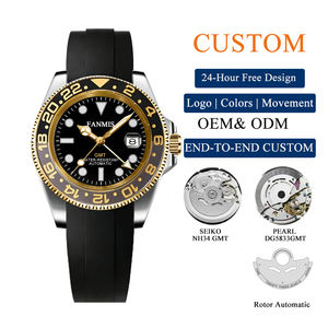 Montre automatique de luxe personnalisée avec étiquette privée, mécanique, perle DG5833 GMT, résistante aux chocs, pour homme, dorée - Product Image 1