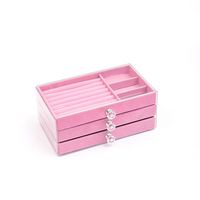 Boîte de rangement à bijoux à 3 couches en tissu floqué pour boucles d'oreilles, bagues et colliers