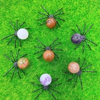 5,7 cm Vente en gros d'usine : sculptures gravées en cristal naturel (fluorite, opale, améthyste, jaspe, obsidienne) en forme d'araignée, modèle Business