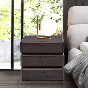 Table de chevet minimaliste en bois massif couleur fumée 50x40x48, meuble de rangement pour chambre à coucher - Product Image 3