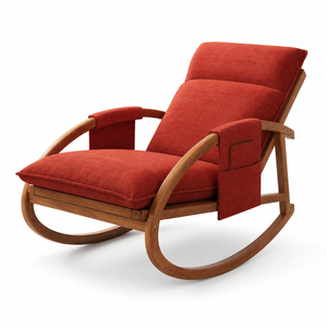 <span class=keywords><strong>Poltrona</strong></span> a <span class=keywords><strong>dondolo</strong></span> in tessuto stile Mid-Century con struttura in legno e tasca laterale <span class=keywords><strong>per</strong></span> soggiorno, camera da letto, sala lettura - Product Image 6