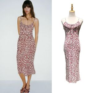 Vestido Midi de Verano Vintage Francés para Mujer, de Seda Satinada con Estampado de Volantes, Corte en Biás, Sin Mangas, Estilo Slip, Cintura Natural, ODM - Product Image 2