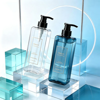 Bouteilles en plastique PET transparentes rectangulaires de 500 ml avec pompe pour shampoing, après-shampoing, emballage cosmétique personnalisé