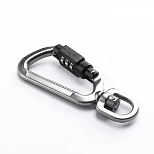 3 Digit Password Combination Swivel Eye Bolt Lock Hook Snap Zinc Alloy Carabiner Hook For Security