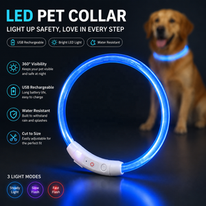 Collar Luminoso LED Cortable para Mascotas, Luz Nocturna Recargable por USB, Resistente al Agua, Collar de Seguridad Intermitente para Perros y Gatos - Product Image 2