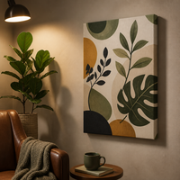 Impression sur toile d'une peinture abstraite botanique bohème, art mural, feuille de Monstera géométrique pour la décoration du salon, de l'hôtel ou de l'appartement