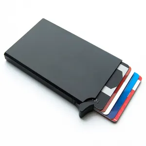 Pochette arrière en aluminium élastique porte-carte de crédit RFID Mini étui de carte bancaire automatique mince pop-up