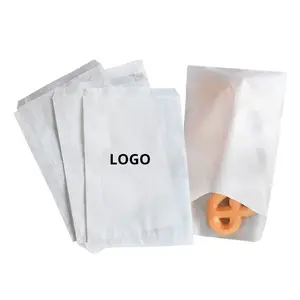 Bolsas de papel blancas de grado alimenticio con logotipo personalizado resistente a la grasa recubierta de cera forrada para panadería, galletas, aperitivos, patatas fritas