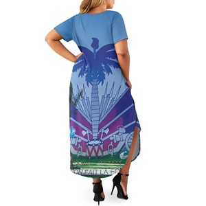 Haiti <strong>Flag</strong>/Logo Print Vintage Blue Long Maxi Dress for Ladies Casual Holiday Wear Polynesian Tribal Haitian Island Women's Dress - Product Image 2