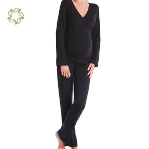 Ensemble de pyjama de maternité deux pièces en bambou, pyjama de maternité à manches longues, vêtements de nuit d'allaitement - Product Image 5