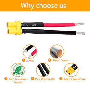 맞춤형 XT30 알루미늄 도체 PVC 절연 70mm 길이 240V 전자 장치용 암수 커넥터 어댑터 케이블 - Product Image 5