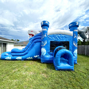 Wet or dry shark combo <b>inflatable</b> commercial bounce <b>house</b> with water slide castillo hinchable de tiburon - Product Image 1