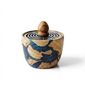 Quemador de Incienso de Resina Hecho a Mano con Diseño de Vetas de Madera, Florero Decorativo Artístico Redondo para el Hogar, Fragancia para el Hogar, Aroma para Hoteles, Decoración para Ramadán y Eid - Product Image 1
