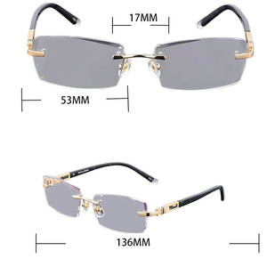 แว่นตาออพติคอลขอบโลหะผสมประดับเพชร  เลนส์ไล่เฉดสีเทา  แบบไม่มีค่าสายตา/มีค่าสายตา  ดีไซน์ทันสมัย  ทรงเรียบหรู  ไร้กรอบ - Product Image 2