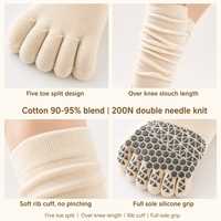 Chaussettes de yoga antidérapantes à cinq doigts pour femmes, au-dessus du genou, en coton, avec grip en silicone pour barre et Pilates, faible MOQ
