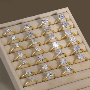 Bague de fiançailles et de mariage RINNTIN SMR personnalisée en argent sterling 925 plaqué or avec moissanite sertie à griffes, certificat GRA - Product Image 1