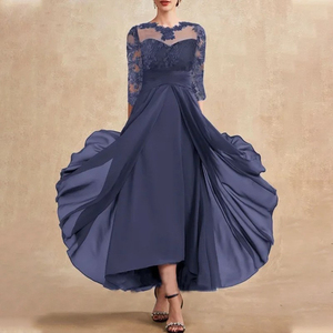 Vestido de Noche Popular 2026 para Europa y América - Vestido Largo de Seda con Encaje y Abertura para Damas de Honor - Product Image 3