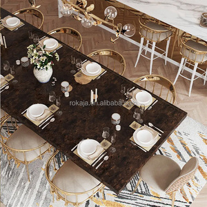Cao Hàng Đầu Kích Thước Lớn Bàn Ăn Đặt Phòng Đánh Bóng Brass Cơ Sở <span class=keywords><strong>Dinning</strong></span> Bảng Biệt Thự Hoàng Gia Tiệc 10 12 Chỗ Ngồi Dài Bàn Ăn Tối - Product Image 5