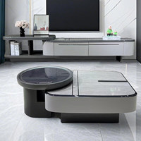 Table basse modulaire carrée moderne avec tiroirs en bois, dotée d'un design rétractable.