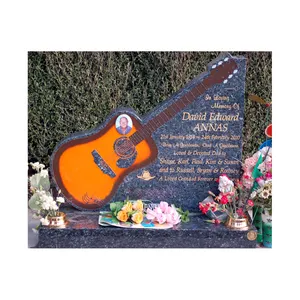 Factory Price Grey Black Granite Craved Guitar Headstones Tombstone And Monuments For Cemetery