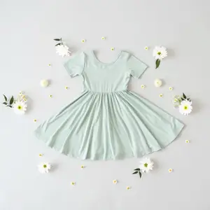 Children Boutique Clothing Kids Clothes Solid Color Kids Big Twirl solid cotton casual girls' dresses