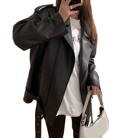 2118 New Design Genuine Sheepskin Leather Custom Jacket  With Button Hem for Women